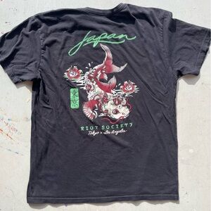 Men's Riot Society T-Shirt Black Dragon Japan L Oriental Streetwear Skull Art